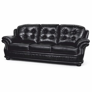Casa Padrino Luxus Chesterfield Leder 3er Sofa Schwarz 193 cm - Echtleder M�bel