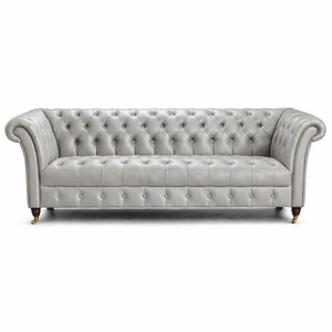 Casa Padrino Luxus Chesterfield Leder 3er Sofa Hellgrau 235 cm - Echtleder M�bel