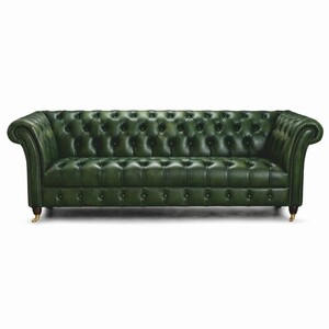 Casa Padrino Luxus Chesterfield Leder 3er Sofa Gr�n 235 cm - Echtleder M�bel