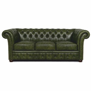 Casa Padrino Luxus Chesterfield Leder 3er Sofa Vintage Dunkelgr�n / Dunkelbraun 210 cm