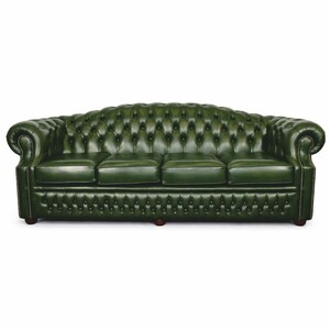 Casa Padrino Luxus Chesterfield Leder 4er Sofa Gr�n / Dunkelbraun 236,5 cm - Echtleder M�bel