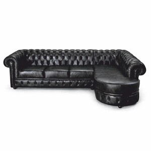 Casa Padrino Luxus Chesterfield Leder Ecksofa Vintage Schwarz 293 cm - Chesterfield M�bel