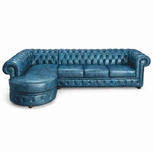 Casa Padrino Luxus Chesterfield Leder Ecksofa Vintage Blau 293 cm - Echtleder M�bel