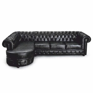Casa Padrino Luxus Chesterfield Leder Ecksofa Vintage Schwarz 293 cm - Echtleder M�bel