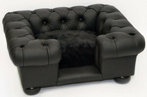 Casa Padrino Luxus Chesterfield Leder Hundebett Schwarz 95 x 75 x H. 37 cm - Rechteckiges Echtleder Hundebett - Chesterfield Tierm�bel - Luxus Tierm�bel - Leder Tierm�bel - Hundem�bel