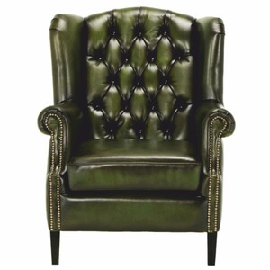 Casa Padrino Luxus Chesterfield Leder Ohrensessel Vintage Moosgr�n / Schwarz