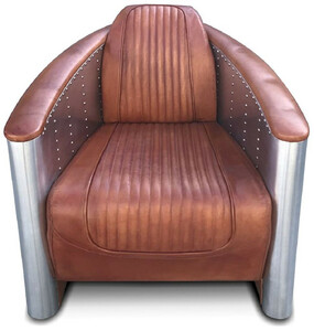 Casa Padrino Luxus Art Deco Leder Sessel 69 x 70 x H. 82 cm - Verschiedene Farben - Aluminium Wohnzimmer Sessel mit Echtleder - Aluminium Flugzeug Flieger Sessel Mbel