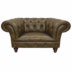 Casa Padrino Luxus Chesterfield Leder Sessel Olivgr�n / Dunkelbraun 123 cm - Echtleder M�bel