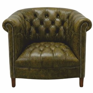 Casa Padrino Luxus Chesterfield Leder Sessel Moosgr�n / Dunkelbraun 76 cm - Echtleder M�bel