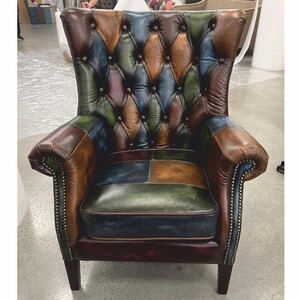 Casa Padrino Luxus Chesterfield Leder Patchwork Sessel Bunt / Dunkelbraun - Leder M�bel