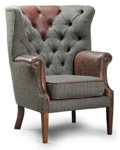 Casa Padrino Luxus Chesterfield Sessel Grau / Vintage Dunkelbraun / Braun 88 x 88 x H. 114 cm - Wohnzimmer Sessel mit Echtleder - Chesterfield Wohnzimmer M�bel