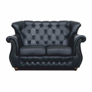 Casa Padrino Luxus Chesterfield Leder Sofa Schwarz / Dunkelbraun 150 cm - Echtleder Mbel