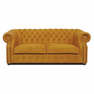 Casa Padrino Luxus Chesterfield Samt Sofa Ocker / Dunkelbraun 200 cm - Wohnzimmer Mbel