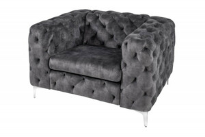 Casa Padrino Chesterfield Samt Sessel Grau / Silber - Moderner Wohnzimmer Sessel - Chesterfield M�bel
