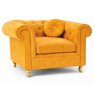 Casa Padrino Chesterfield Samt Sessel Gelb / Gold 107 cm - Wohnzimmer M�bel