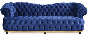 Casa Padrino Luxus Chesterfield Samt Sofa Blau / Gold / Schwarz 240 cm