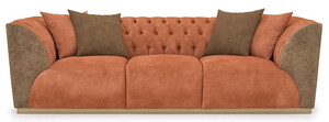Casa Padrino Luxus Chesterfield Sofa Orange / Braun / Messing 250 x 98 x H. 73 cm - Wohnzimmer Sofa - Hotel Sofa - Wohnzimmer Mbel - Chesterfield Mbel - Luxus Mbel - Luxus Einrichtung