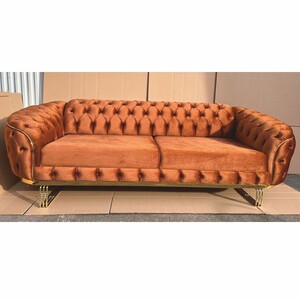 Casa Padrino Luxus Chesterfield Samt Sofa Braun / Gold 240 cm - Luxus M�bel