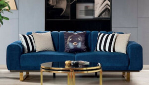 Casa Padrino Luxus Sofa Blau / Schwarz / Gold 240 x 100 x H. 85 cm - Modernes Wohnzimmer Sofa - Luxus Wohnzimmer Mbel