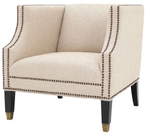 Casa Padrino Luxus Wohnzimmer Sessel Sandfarben / Schwarz / Messingfarben 75 x 80 x H. 75 cm - Luxus M�bel