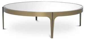 Casa Padrino Luxus Couchtisch Messing / Bronze  124 x H. 34,5 cm - Runder Edelstahl Wohnzimmertisch mit Spiegelglas Tischplatte - Luxus Wohnzimmer M�bel