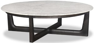 Casa Padrino Luxus Couchtisch Wei / Schwarz  120 x H. 35 cm - Runder Massivholz Wohnzimmertisch mit Marmorplatte - Luxus Wohnzimmer Mbel