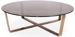 Casa Padrino Luxus Couchtisch Bronze / Rosegold  105 x H. 38 cm - Runder Wohnzimmertisch mit Glasplatte und Edelstahl Gestell - Luxus M�bel