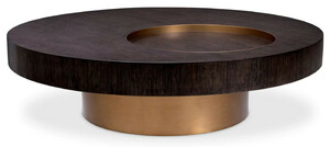 Casa Padrino Luxus Couchtisch Mokka / Messing  110 x H. 30,5 cm - Runder Wohnzimmertisch - Wohnzimmer M�bel - Massivholz M�bel - Luxus M�bel - Luxus Einrichtung