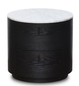 Casa Padrino Luxus Beistelltisch Schwarz / Wei  48 x H. 46 cm - Runder Holz Tisch mit Marmorplatte und 2 Schubladen