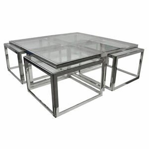 Casa Padrino Couchtisch mit 4 herausziehbaren Beistelltischen Silber 120 cm
