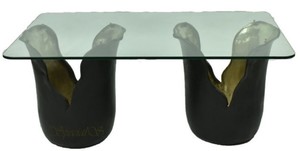 Casa Padrino Designer Couchtisch Schwarz / Gold 120 x 75 x H. 53 cm - Wohnzimmertisch mit Glasplatte - Designerm�bel