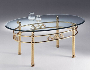 Casa Padrino Luxus Messing Couchtisch 130 x 80 x H. 50 cm - Ovaler Messing Wohnzimmertisch mit Glasplatte - Wohnzimmer M�bel - Luxus Qualit�t - Made in Italy