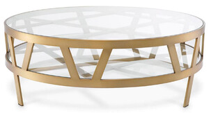 Casa Padrino Luxus Couchtisch Messing  110 x H. 37 cm - Runder Edelstahl Wohnzimmertisch mit Glasplatten - Wohnzimmer M�bel - Hotel M�bel - Luxus M�bel - Luxus Qualit�t