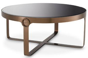 Casa Padrino Luxus Couchtisch Kupferfarben / Schwarz  90 x H. 38,5 cm - Runder Edelstahl Wohnzimmertisch mit Glasplatte - Wohnzimmer M�bel - Luxus M�bel