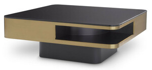 Casa Padrino Luxus Couchtisch Messingfarben / Schwarz 89,5 x 89,5 x H. 33,5 cm - Wohnzimmertisch mit Glasplatte - Wohnzimmer M�bel - Luxus M�bel