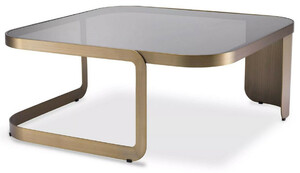 Casa Padrino Luxus Couchtisch Messingfarben / Grau 90,5 x 90,5 x H. 38,5 cm - Edelstahl Wohnzimmertisch mit Glasplatte - Wohnzimmer M�bel - Luxus M�bel