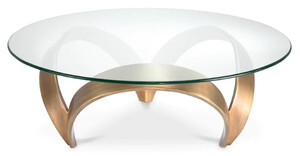 Casa Padrino Luxus Couchtisch Vintage Messing  110 x H. 36,5 cm - Runder Aluminium Wohnzimmertisch mit Glasplatte - Wohnzimmer M�bel - Hotel M�bel - Luxus M�bel - Luxus Kollektion