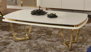 Casa Padrino Luxus Couchtisch Wei / Gold 120 x 70 x H. 40 cm - Rechteckiger Wohnzimmertisch - Luxus Wohnzimmer Mbel