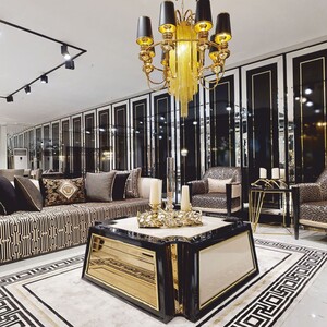 Casa Padrino Luxus Couchtisch Creme / Schwarz / Gold 115 cm - Hotel & Wohnzimmer M�bel