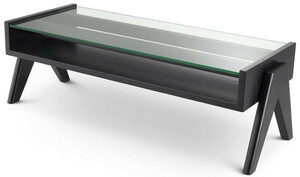 Casa Padrino Luxus Couchtisch Schwarz 120 x 46 x H. 39,5 cm - Rechteckiger Massivholz Wohnzimmertisch mit Glasplatte - Luxus Wohnzimmer M�bel