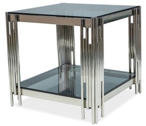 Casa Padrino Luxus Beistelltisch Silber / Schwarz 55 x 55 x H. 55 cm - Edelstahl Tisch mit getnten Glasplatten - Luxus Mbel