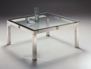 Casa Padrino Luxus Couchtisch Silber / Messingfarben 100 x 100 x H. 48 cm - Quadratischer Messing Wohnzimmertisch mit Glasplatte - Wohnzimmer Mbel - Luxus Qualitt