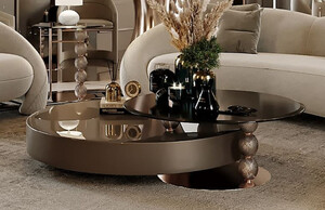 Casa Padrino Luxus Couchtisch Grau / Kupfer / Schwarz 151 x 120 x H. 35,3 cm - Wohnzimmertisch mit Glasplatten - Wohnzimmer Mbel - Hotel Mbel - Luxus Mbel - Luxus Einrichtung