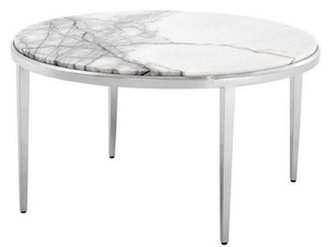 Casa Padrino Luxus Couchtisch Wei / Silber  65 x H. 36 cm - Runder Wohnzimmertisch mit Marmorplatte