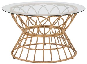 Casa Padrino Luxus Couchtisch mit Glasplatte Naturfarben  75 cm - Wohnzimmer M�bel