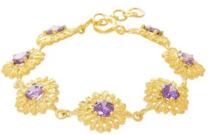 Casa Padrino Luxus Damen Armband Gold / Lila - Elegantes handgefertigtes vergoldetes Sterlingsilber Armband mit Edelsteinen - Damen Armschmuck - Damenschmuck