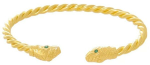 Casa Padrino Luxus Damen Armreif Schlange Gold / Grn - Handgefertigtes Vergoldetes Sterlingsilber Armband mit Edelsteinen - Eleganter Damenschmuck - Damen Armschmuck - Luxus Qualitt