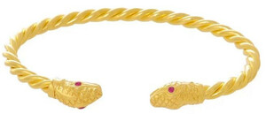 Casa Padrino Luxus Damen Armreif Schlange Gold / Rot - Handgefertigtes Vergoldetes Sterlingsilber Armband mit Edelsteinen - Eleganter Damenschmuck - Damen Armschmuck - Luxus Qualitt