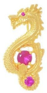 Casa Padrino Luxus Damen Brosche Drache Gold / Rot - Elegante handgefertigte vergoldete Sterlingsilber Anh�nger mit Edelsteinen - Handgefertigter Luxus Damenschmuck