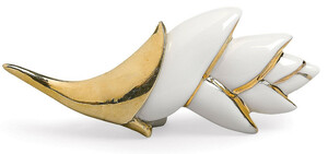 Casa Padrino Luxus Damen Brosche Wei� / Gold - 18 Karat vergoldete Sterlingsilber Brosche mit feinstem spanischen Porzellan - Hochwertiger Damenschmuck